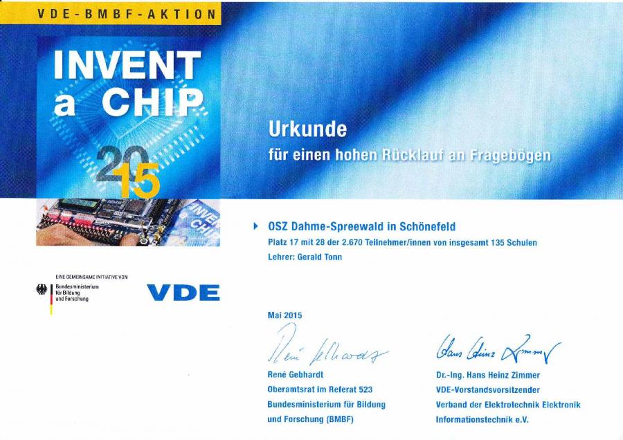 INVENT a CHIP 2015 - Schulpreisurkunde INVENT a CHIP 2015 - Schulpreisurkunde