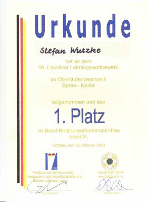 Urkunde Stefan Wuzke Urkunde Stefan Wuzke